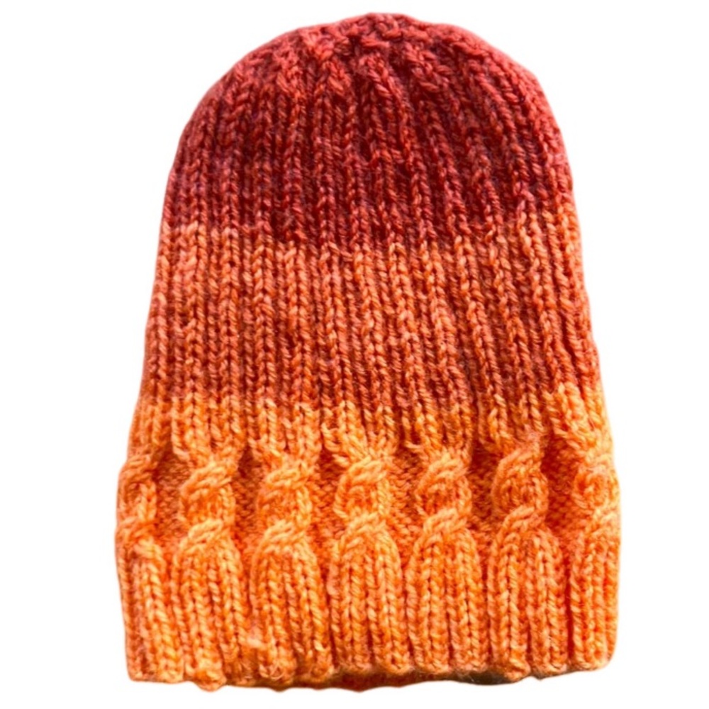 Ombre Orange Handmade Cable Knit Beanie